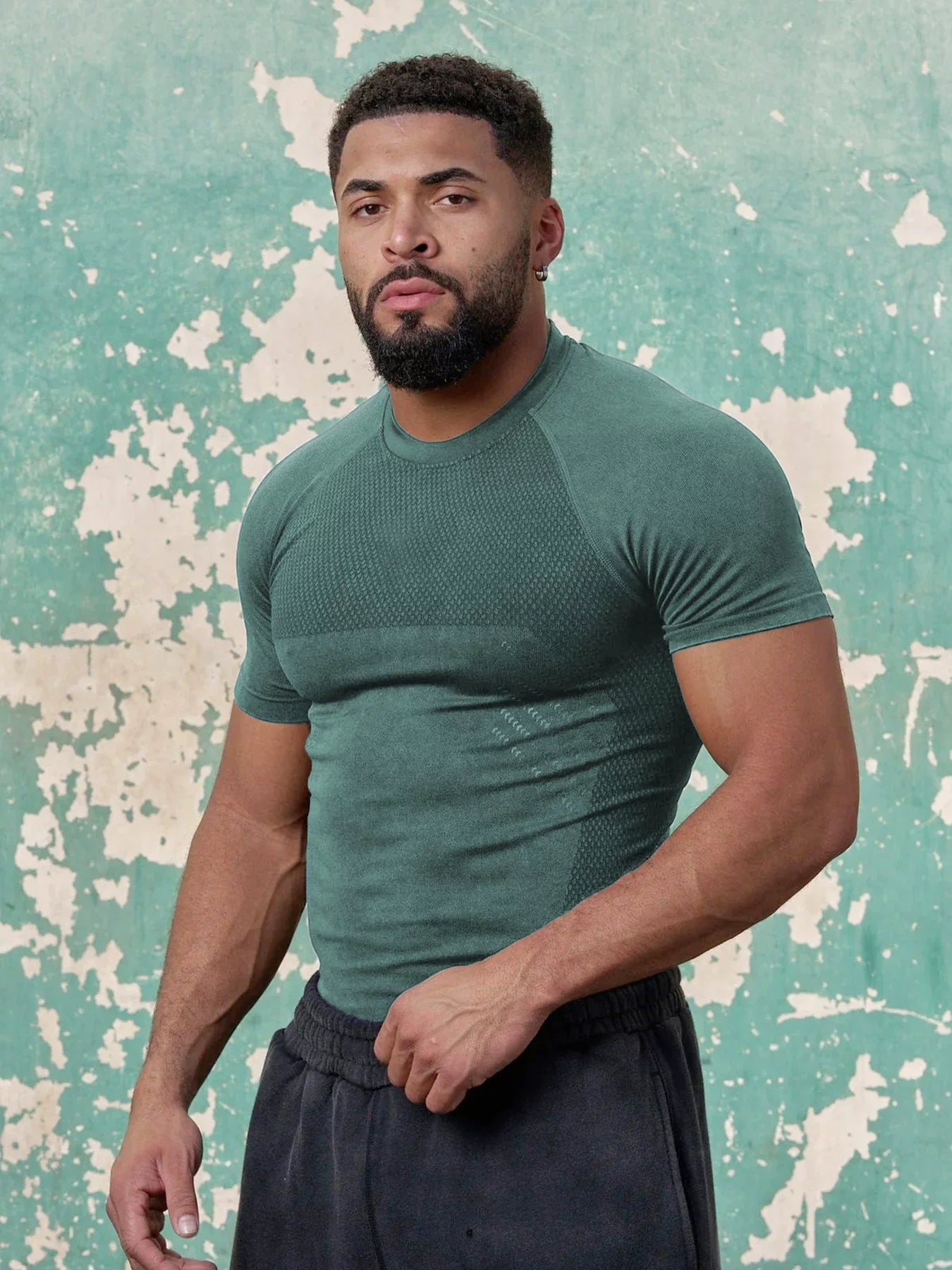 YOUNG LA Sports Short sleeved Men's T-shirt American Trendy Brand Fitness Muscle Shrink Sleeve Quick drying Elastic Round Neck Running