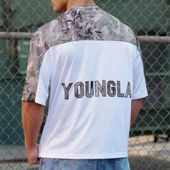 YOUNG LA Sports Men's Short sleeved T-shirt Loose American Breathable Quick drying Elastic Fitness Trendy Brand Large Size Mesh New Style