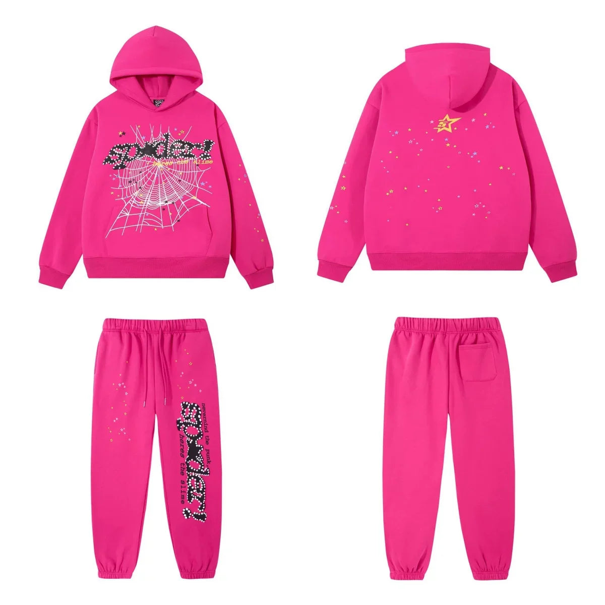 SP5DER Web Graphic Pullover Hoodie and Sweatpants Matching Set - Pink