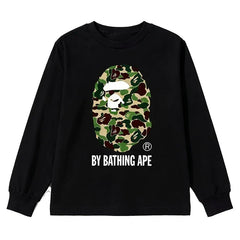 BAPE Style "BY BATHING APE" Camo Ape Head Long-Sleeve Tee - Black/Green