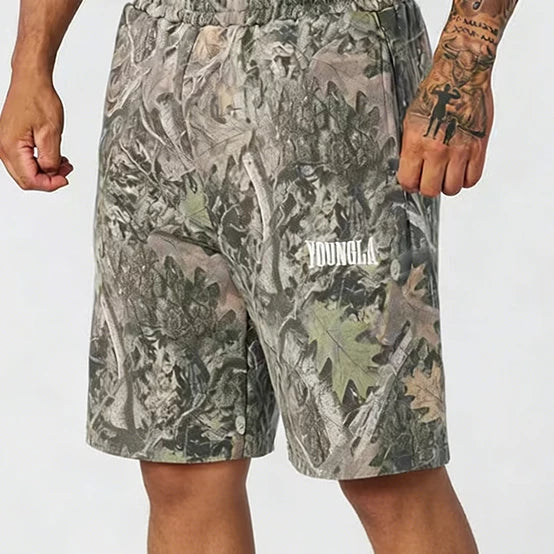 YONGLA sports shorts men's summer fitness running loose five quarter pants black camouflage printed pants