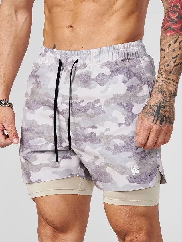 YOONGLA Men's Camouflage Sports Shorts 2-in-1 Double layer Quick drying Fitness Outdoor Training Stretch Pants