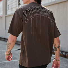 YOUNG LA Sports Short sleeved Men's T-shirt American Trendy Brand 240g Heavy duty Cotton Loose Training Muscle, Iron Dog