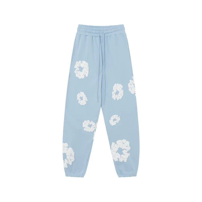 Denim Tears Cotton Wreath Graphic Sweatpants - Light Blue / Relaxed Streetwear Fit