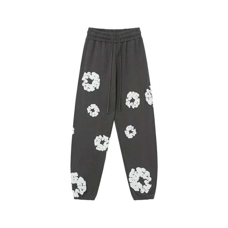 Denim Tears Cotton Wreath Graphic Sweatpants - Charcoal Grey / Relaxed Streetwear Fit