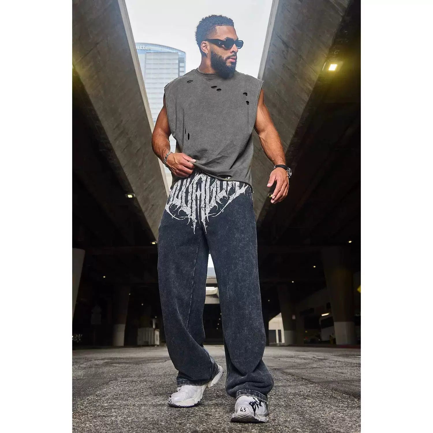 YONGLA sports pants men's heavyweight pure cotton fitness squat loose straight leg muscle massage iron dog American fashion brand