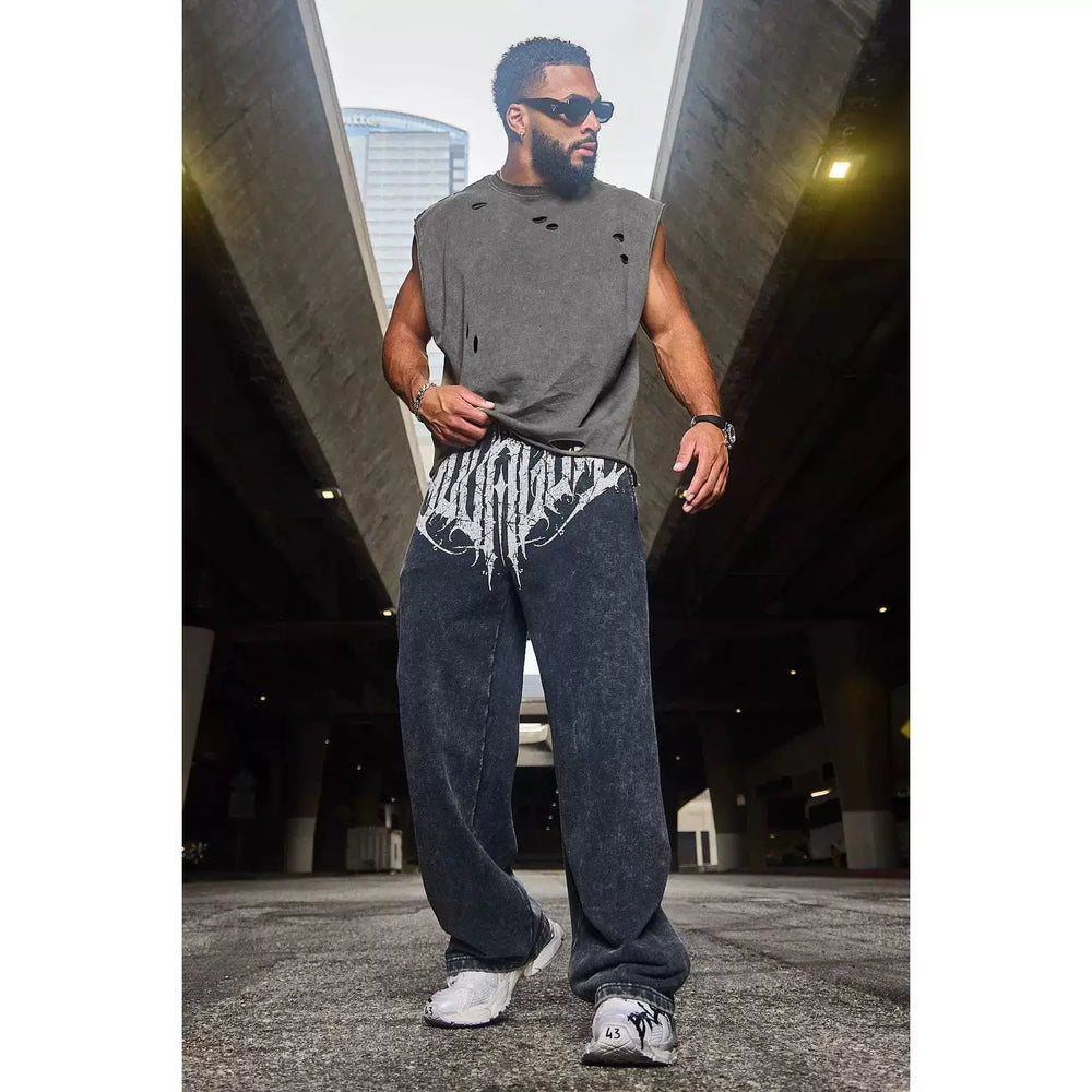 YONGLA sports pants men's heavyweight pure cotton fitness squat loose straight leg muscle massage iron dog American fashion brand