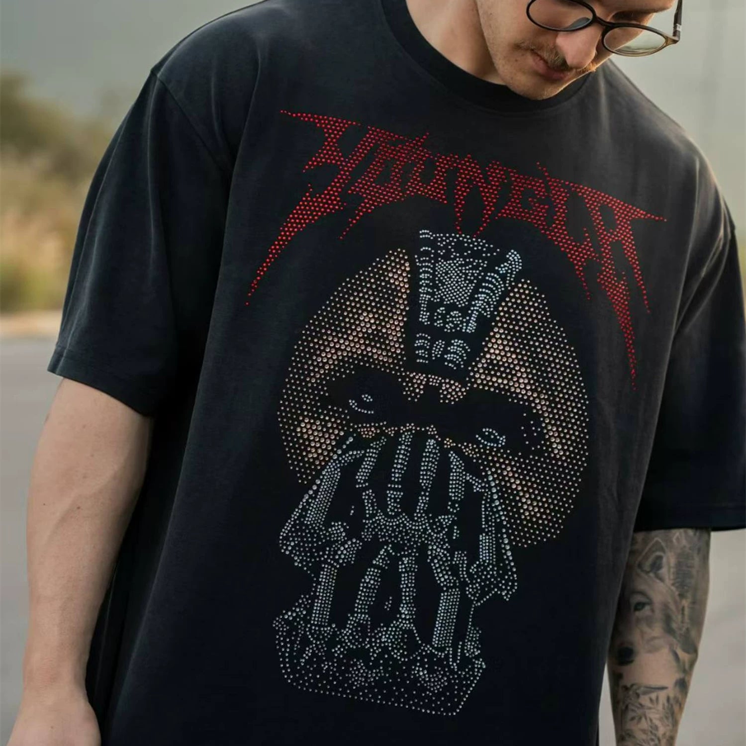 YOUNG LA Sports Short sleeved Men's T-shirt American Trendy Brand Loose Middle Sleeve Five inch Sleeve Hot Diamond Heavy Weight Fitness Large Size