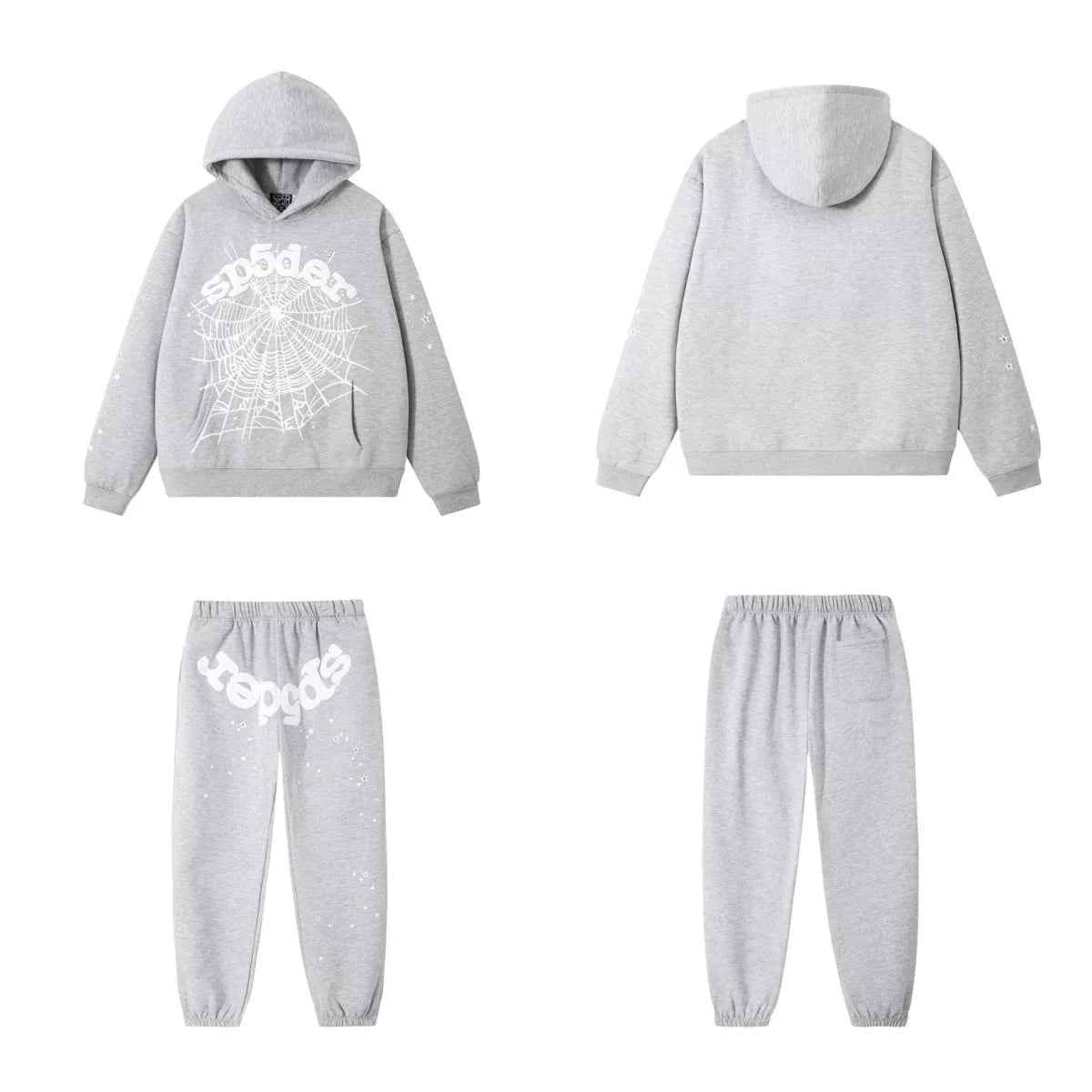 SP5DER Web Graphic Pullover Hoodie and Sweatpants Matching Set - Heather Grey