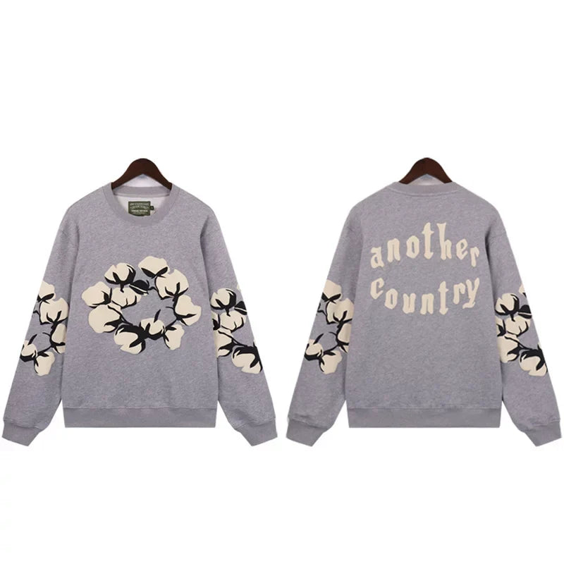 "Denim Tears" Another Country Cotton Wreath Oversized Grey Sweatshirt