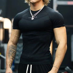 YOONGLA Fitness Shirt, Sports T-shirt, Men's Short Sleeve, American Trendy Brand Muscle Tight Clothes, High Elasticity Training Clothes, Quick Drying