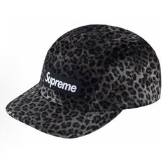 Supreme Grey Leopard Print Velvet Box Logo 5-Panel Camp Cap