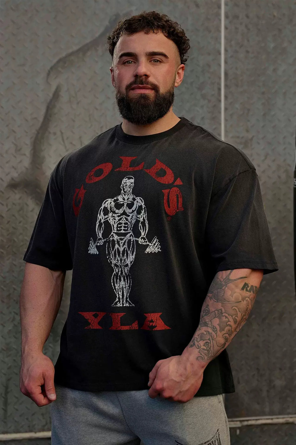 YOUNG LA Sports Short sleeved Men's T-shirt American Trendy Brand Fitness Muscle Roll Iron Dog Breathable Heavy Cotton Loose Clothes