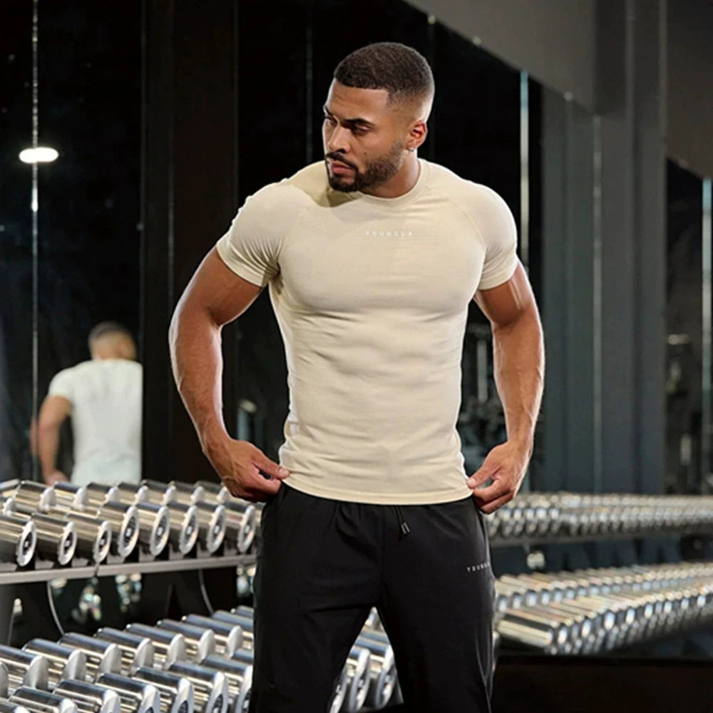 YOONGLA Fitness Shirt, Sports T-shirt, Men's Short Sleeve, American Trendy Brand Muscle Tight Clothes, High Elasticity Training Clothes, Quick Drying