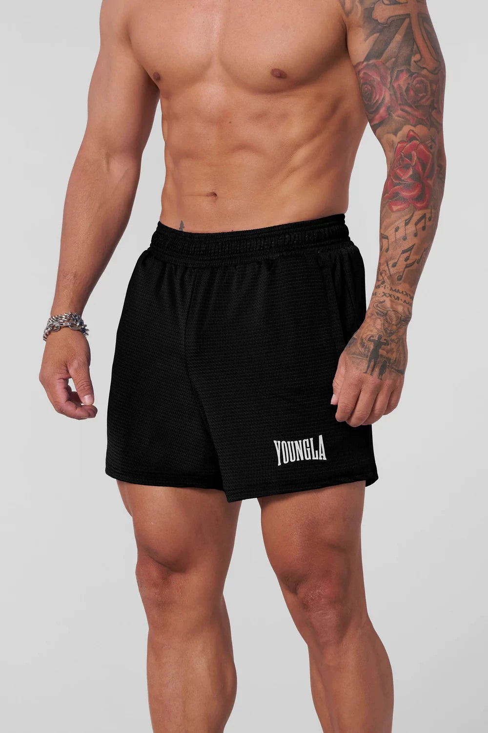 YOUNG LA Muscle Fitness Running Breathable Shorts Casual Mesh Letter Printed Basketball Training Pants