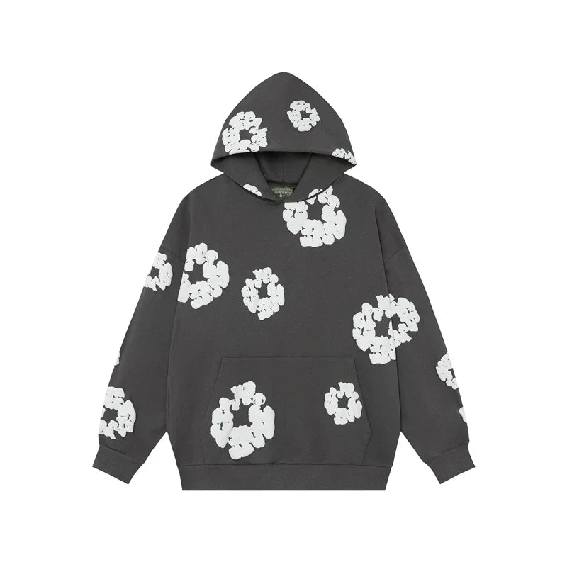 Denim Tears Cotton Wreath Graphic Hoodie - Charcoal Grey / Relaxed Streetwear Fit