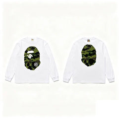 BAPE Style Big Camo Ape Head Long-Sleeve Tee - White/Green