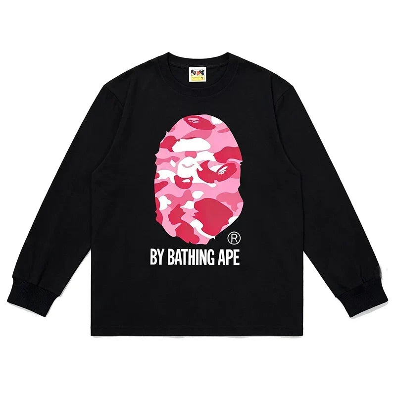 BAPE Style "BY BATHING APE" Camo Ape Head Long-Sleeve Tee - Black/Pink