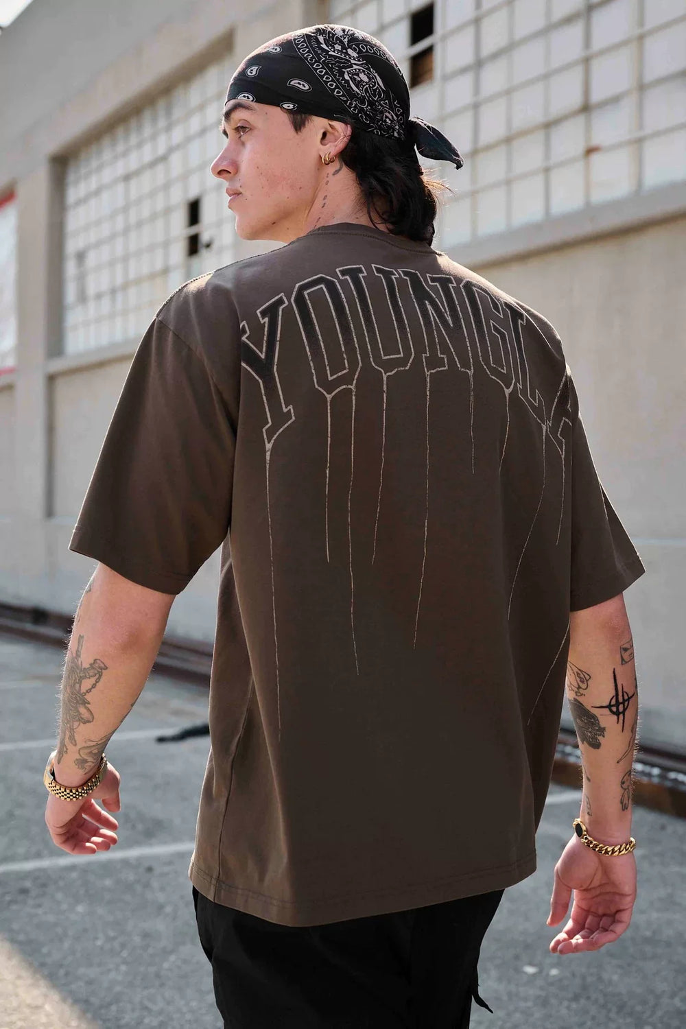 YOUNG LA Sports Short sleeved Men's T-shirt American Trendy Brand 240g Heavy duty Cotton Loose Training Muscle, Iron Dog