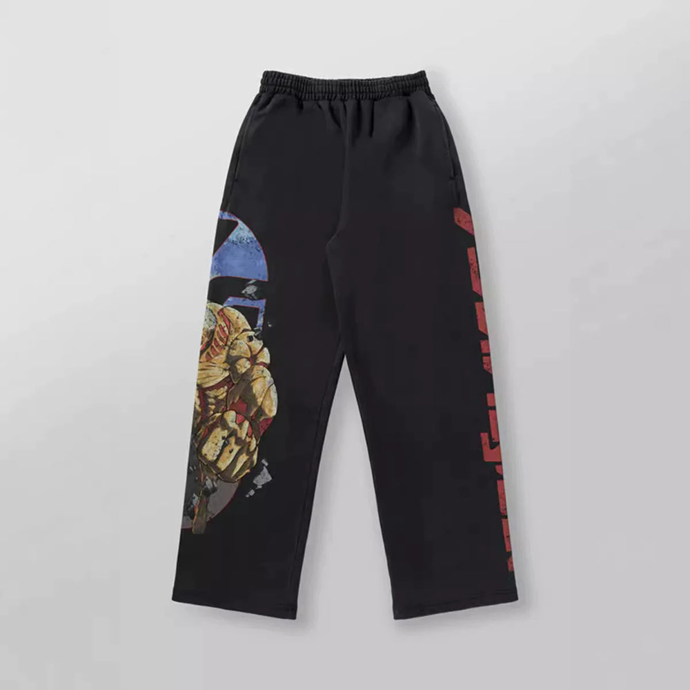 YOUNG LA American muscle fitness pants for men and women, elastic cotton straight tube loose casual printed wide leg pants