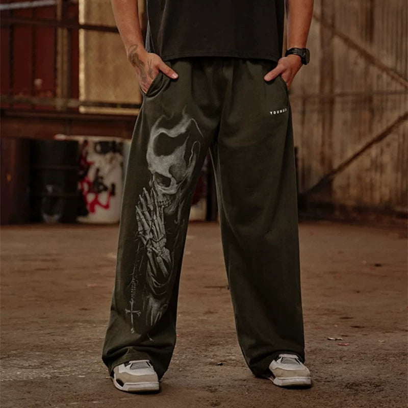 YOUNG LA American loose pants men's sports and fitness trendy brand loose wide leg jogging pants retro straight leg pants