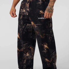 YONGLA sports pants men's fitness American fashion brand loose, breathable, elastic wide leg straight tube 3D digital camouflage