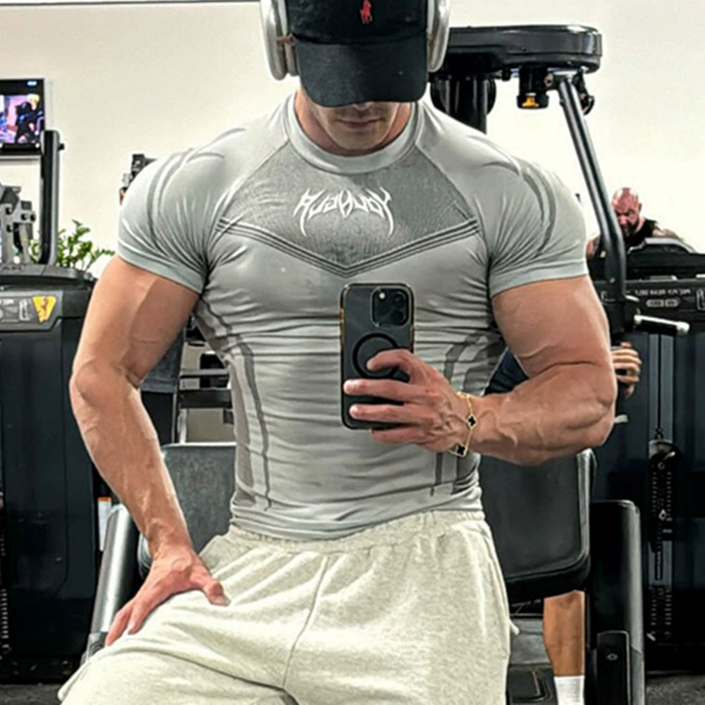 YOUNG LA Sports Short sleeved Men's T-shirt American Trendy Brand Cuffles Round Neck Quick drying Elastic Squat Fitness Muscle