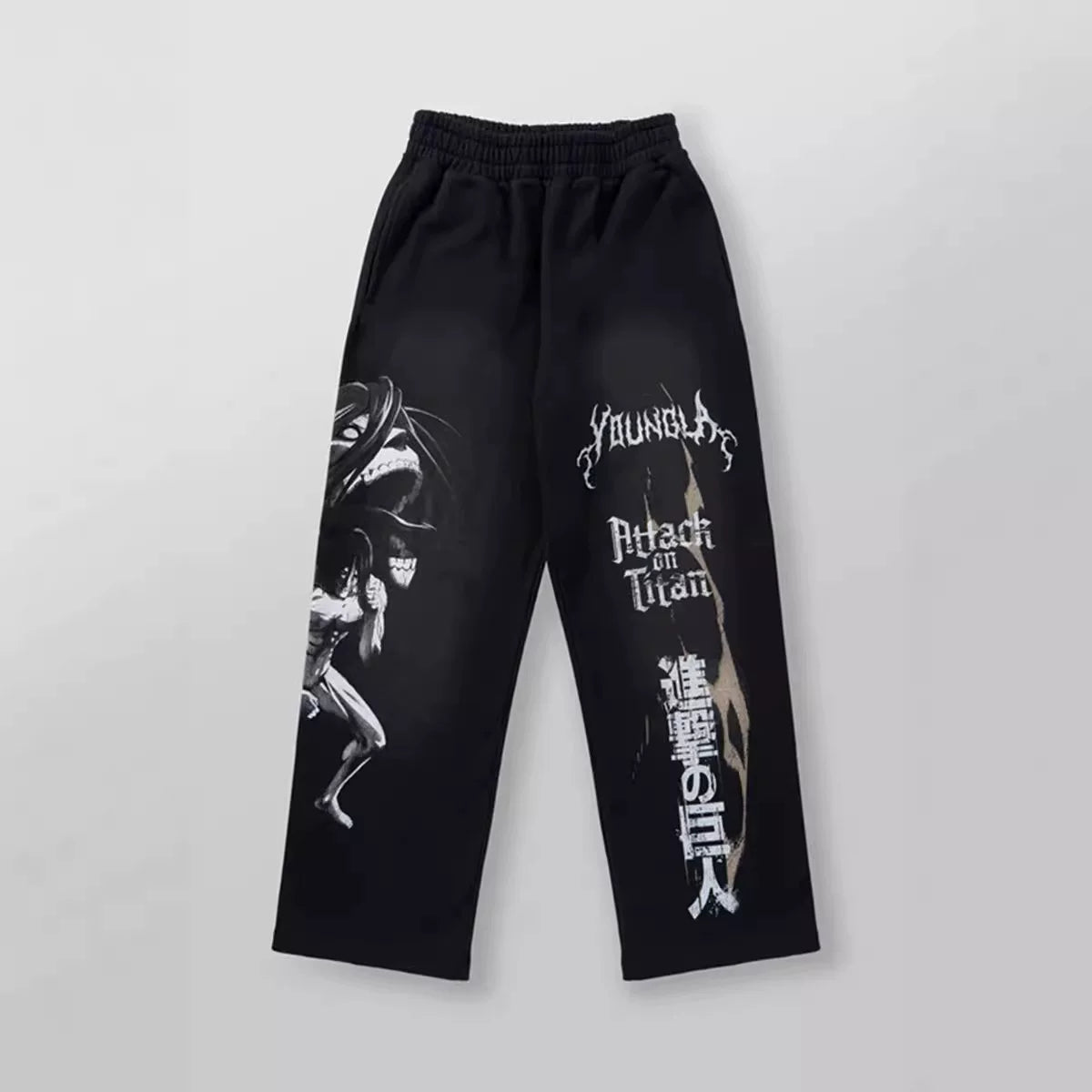 YOUNG LA American muscle fitness pants for men and women, elastic cotton straight tube loose casual printed wide leg pants