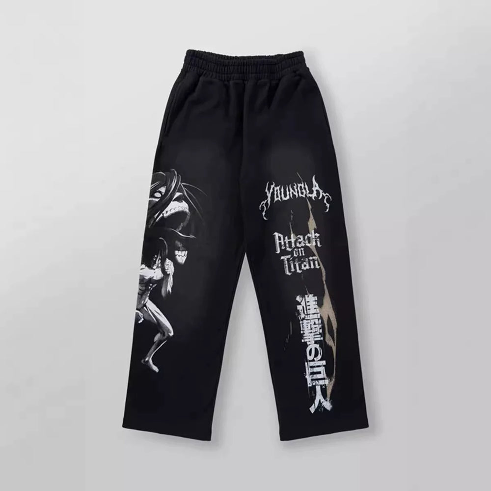 YOUNG LA American muscle fitness pants for men and women, elastic cotton straight tube loose casual printed wide leg pants