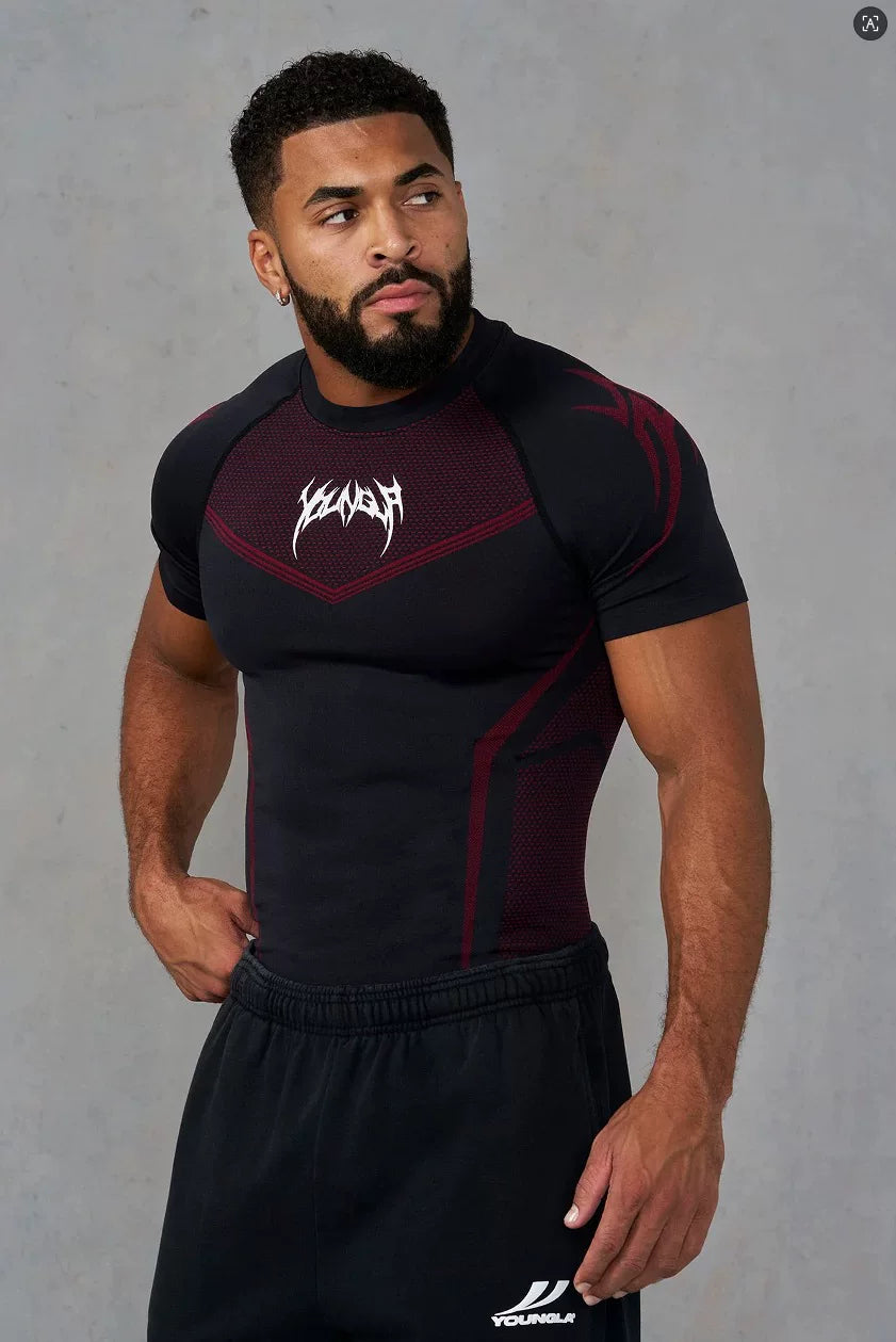 YOUNG LA Sports Short sleeved Men's T-shirt American Trendy Brand Cuffles Round Neck Quick drying Elastic Squat Fitness Muscle