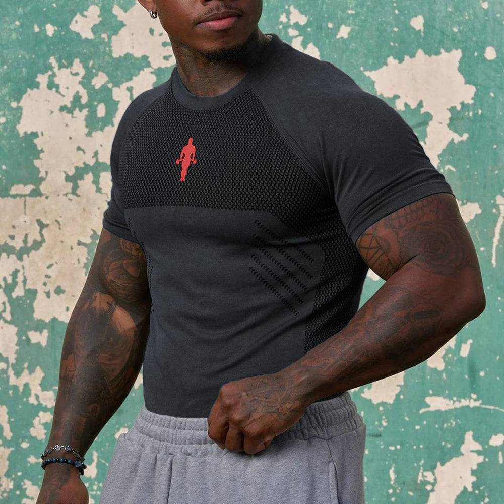 YOUNG LA Sports Short sleeved Men's T-shirt American Trendy Brand Fitness Muscle Shrink Sleeve Quick drying Elastic Round Neck Running