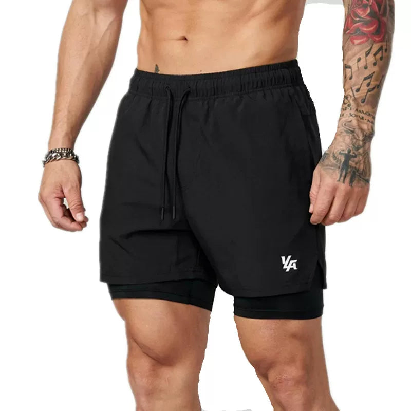 YOONGLA Men's Camouflage Sports Shorts 2-in-1 Double layer Quick drying Fitness Outdoor Training Stretch Pants