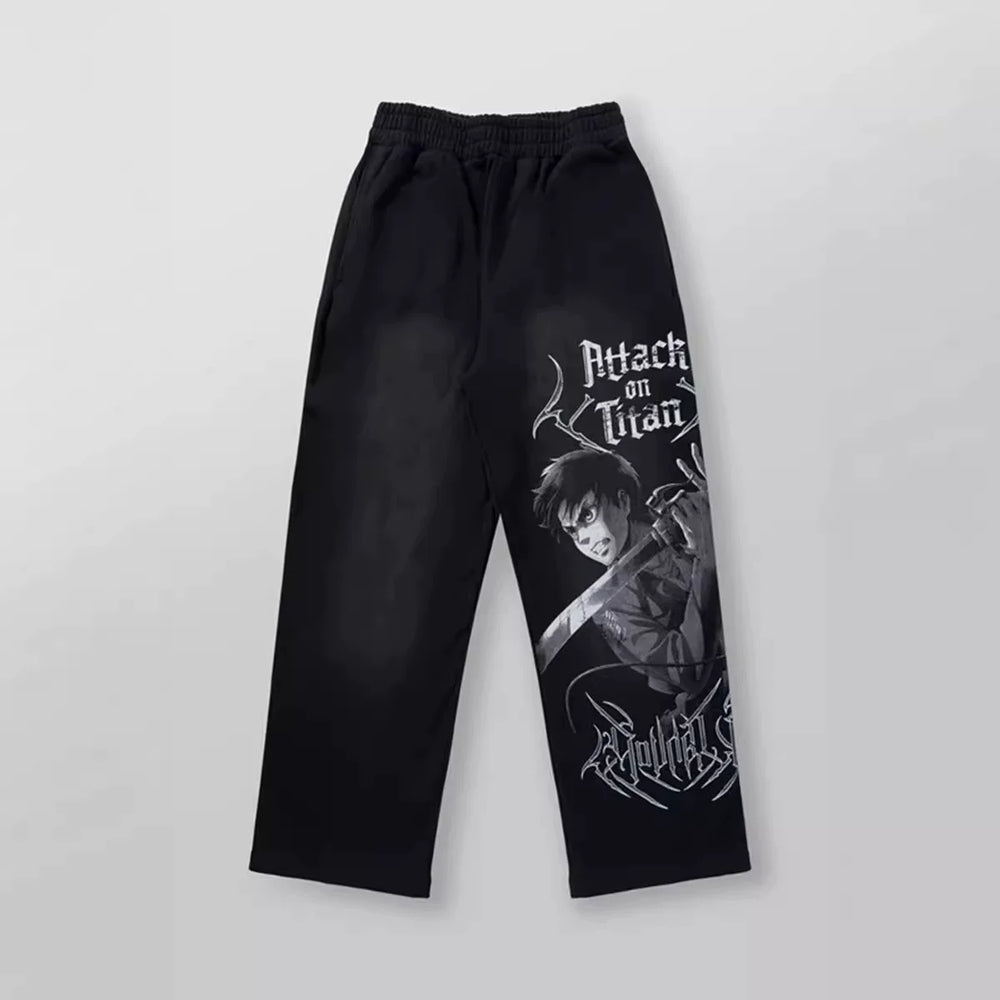 YOUNG LA American muscle fitness pants for men and women, elastic cotton straight tube loose casual printed wide leg pants