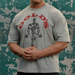 YOUNG LA Sports Short sleeved Men's T-shirt American Trendy Brand Fitness Muscle Roll Iron Dog Breathable Heavy Cotton Loose Clothes
