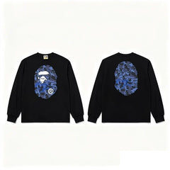 BAPE Style Big Camo Ape Head Long-Sleeve Tee - Black/Blue