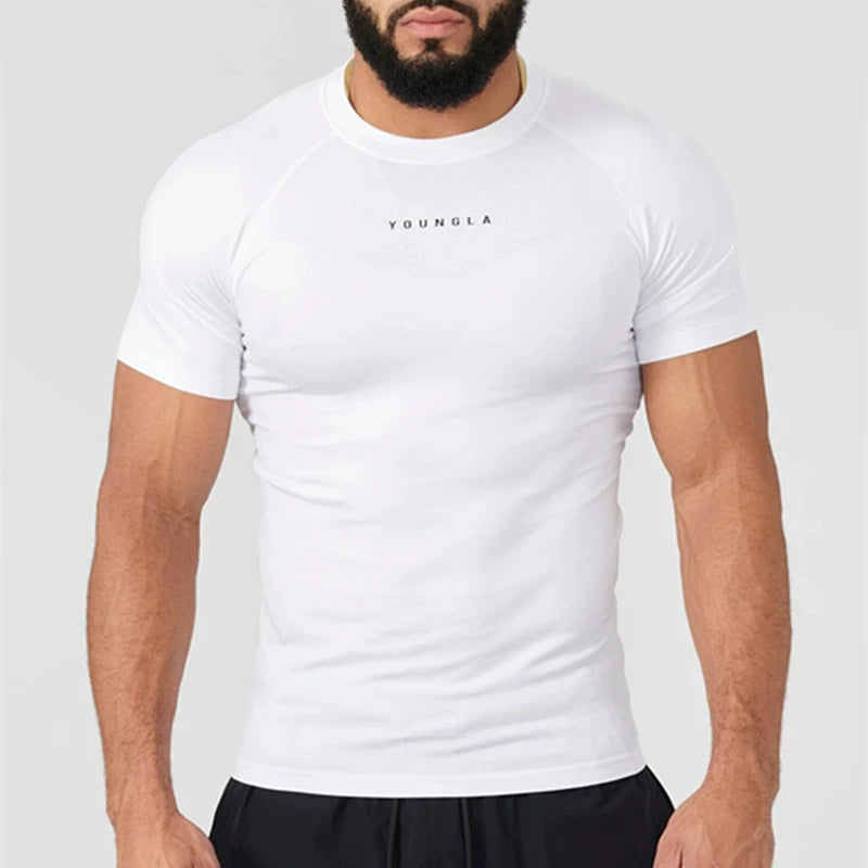 YOONGLA Fitness Shirt, Sports T-shirt, Men's Short Sleeve, American Trendy Brand Muscle Tight Clothes, High Elasticity Training Clothes, Quick Drying