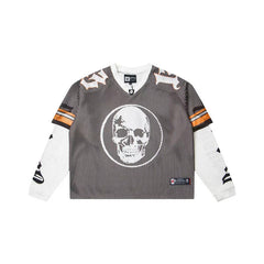 "Godspeed" Layered Mesh Skull Long Sleeve Jersey (Grey/White/Orange)