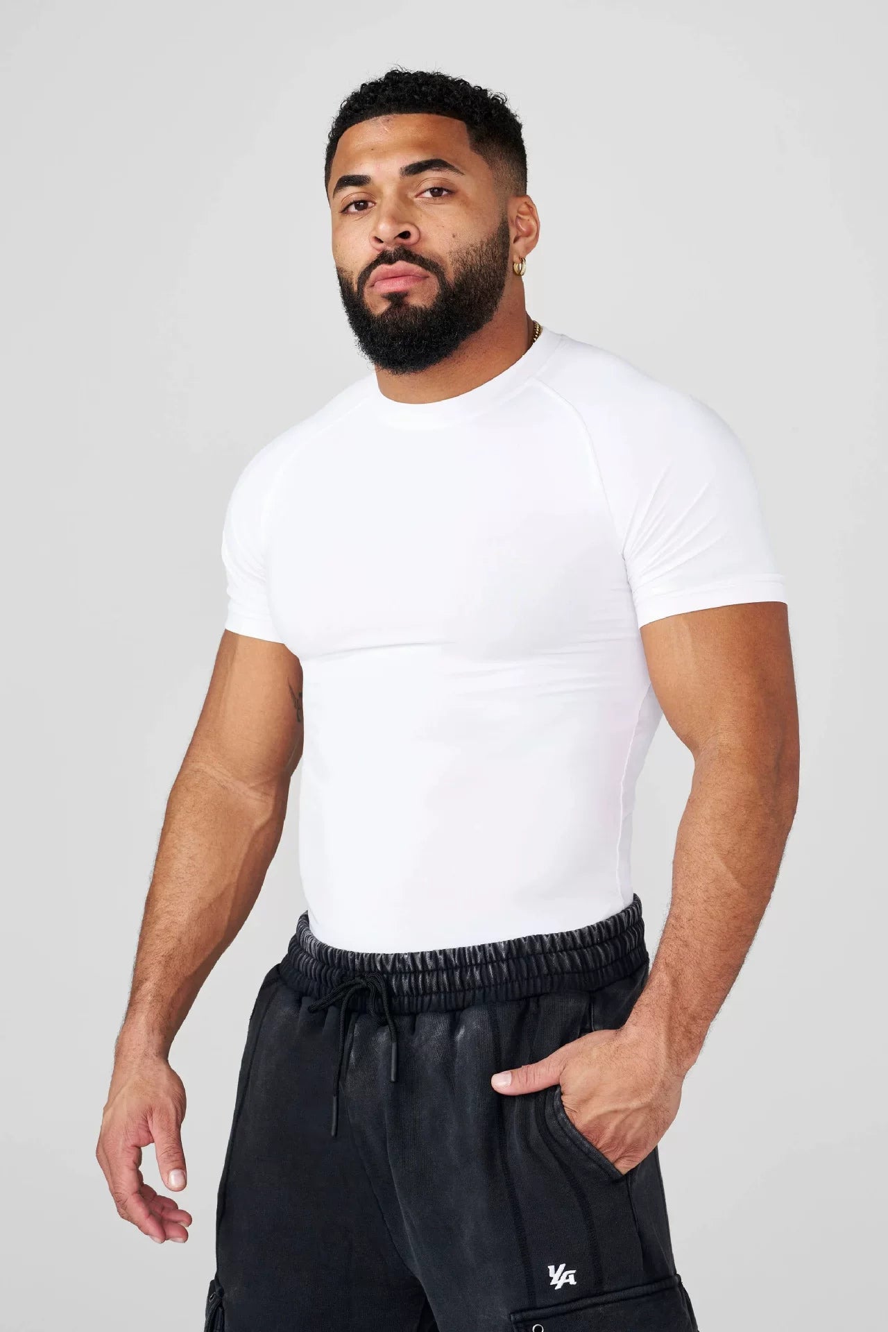YOUNG LA sports short sleeved men's T-shirt, quick drying, breathable, elastic, American style trendy brand fitness muscle, runner round neck