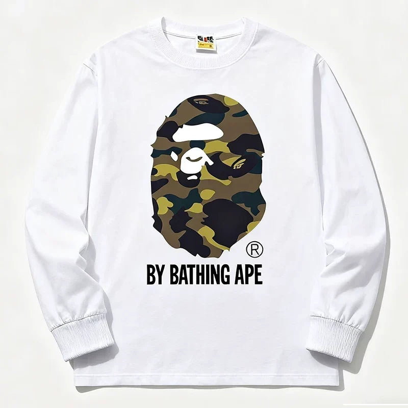 BAPE Style "BY BATHING APE" Camo Ape Head Long-Sleeve Tee - White/Yellow
