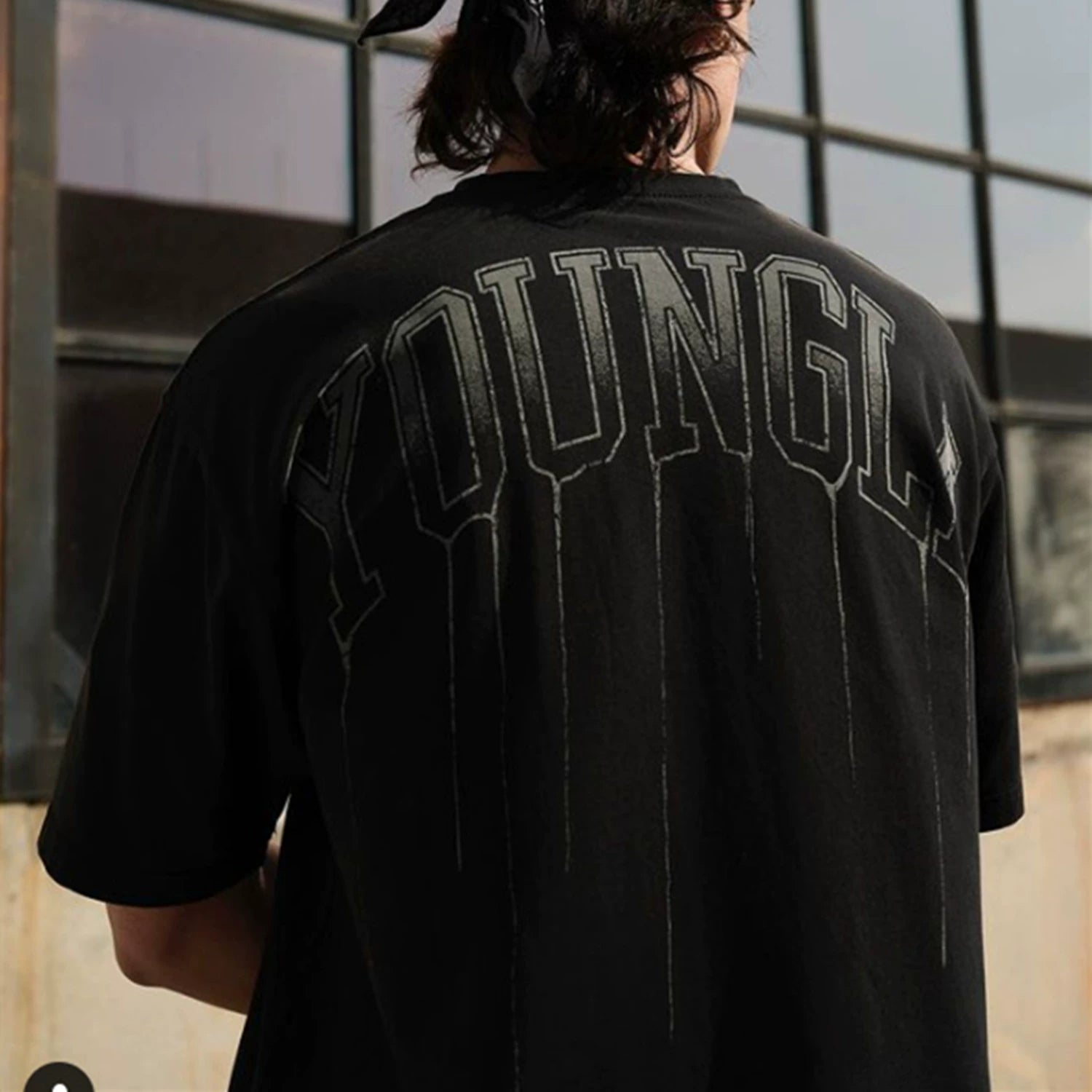 YOUNG LA Sports Short sleeved Men's T-shirt American Trendy Brand 240g Heavy duty Cotton Loose Training Muscle, Iron Dog