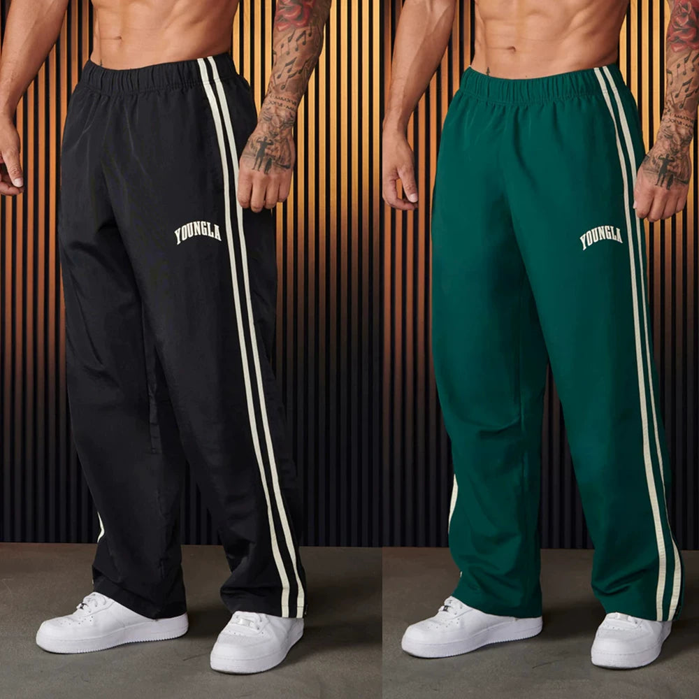 American style trendy sports pants with loose elastic and breathable two bar casual fitness and quick drying European design