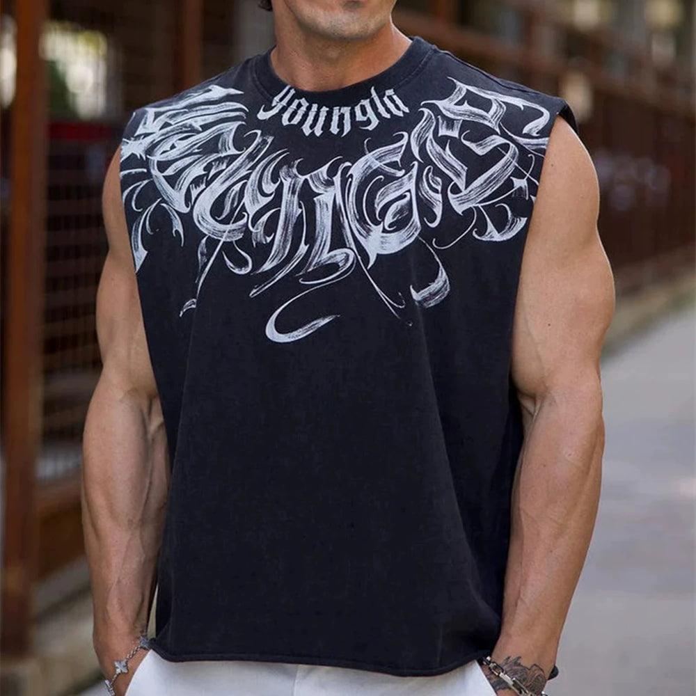 YONGLA Digital Direct Spray Printed Sports Sleeveless Shoulder Wide Shoulder Men's Tank Top American Trendy Brand Fitness Muscle Clothes