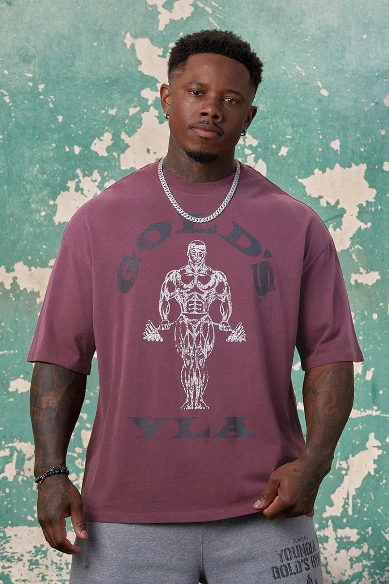 YOUNG LA Sports Short sleeved Men's T-shirt American Trendy Brand Fitness Muscle Roll Iron Dog Breathable Heavy Cotton Loose Clothes