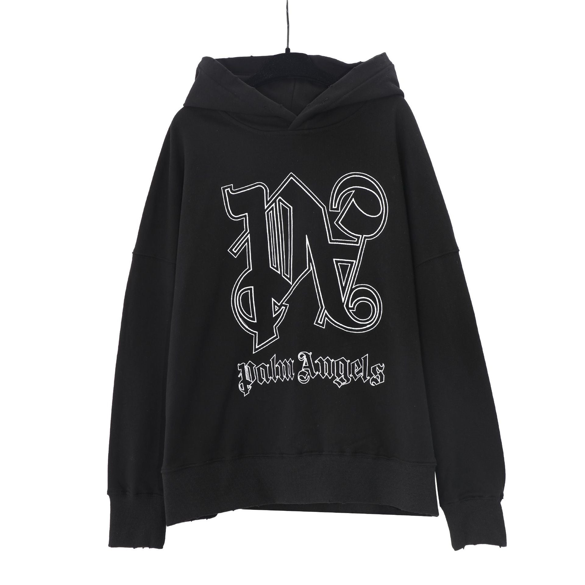 Palm Angels Gothic Letter Monogram Hoodie - Black/White