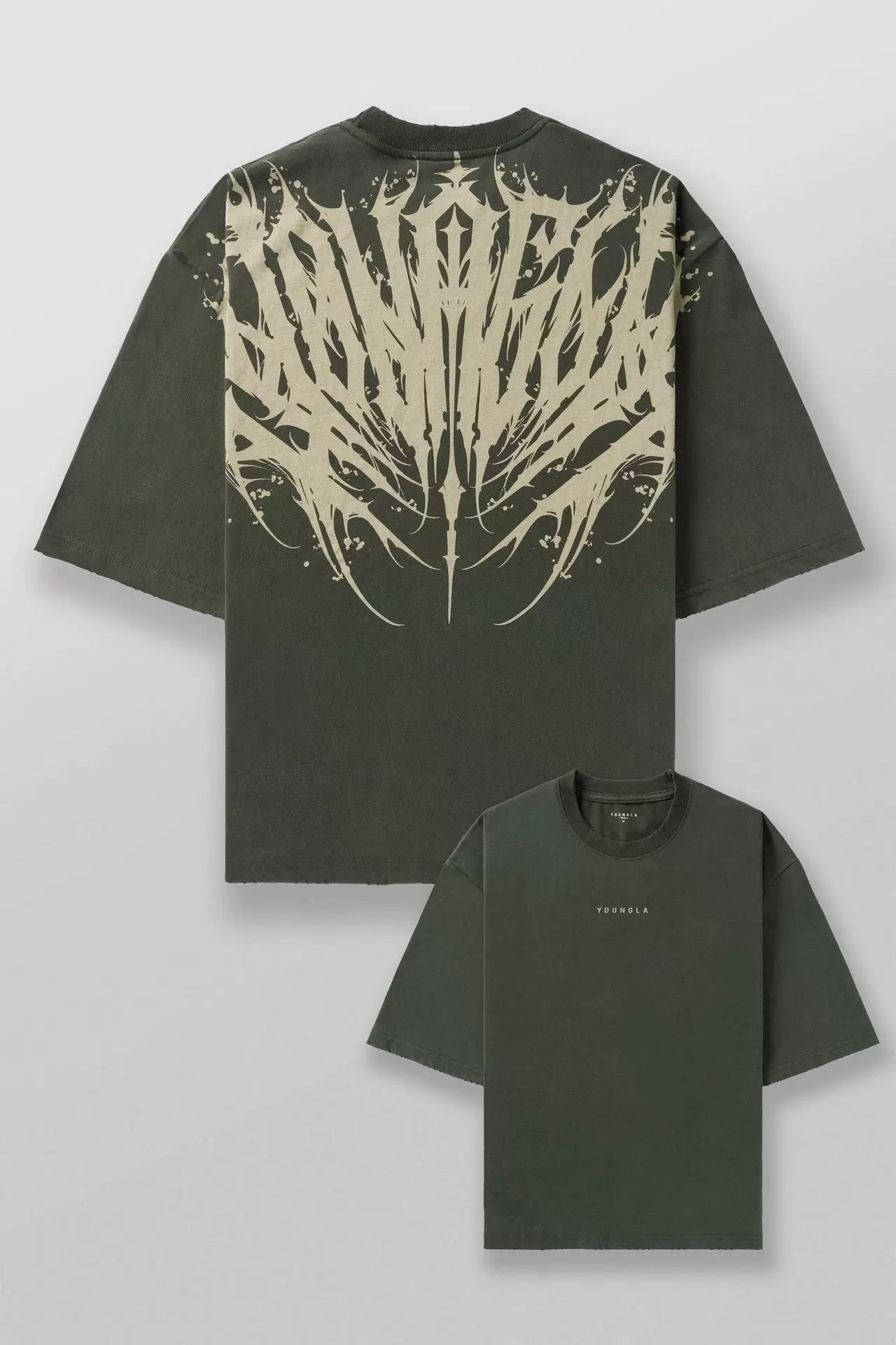 YOUNG LA Sports Short sleeved Men's T-shirt Loose Heavy Cotton American Trendy Brand Fitness Breathable Printed Summer Large