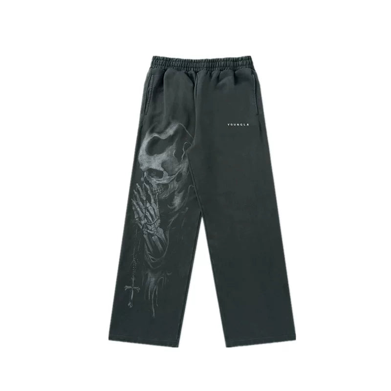 YOUNG LA American loose pants men's sports and fitness trendy brand loose wide leg jogging pants retro straight leg pants