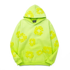 "Denim Tears" Neon Green Floral Pattern Oversized Hoodie