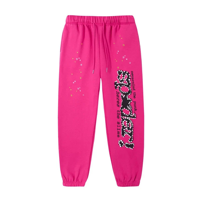 SP5DER Web Graphic Pullover Hoodie and Sweatpants Matching Set - Pink