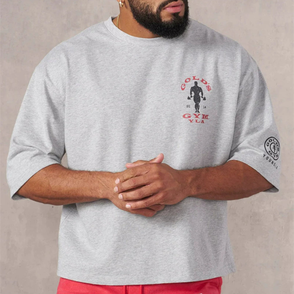 YOUNG LA Sports Short Sleeve Men's T-shirt American Trendy Brand Fitness Training Running Loose Heavy Cotton Half Sleeve Five Sleeve