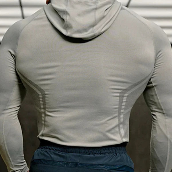YONGLA sports long sleeved men's hooded fitness suit, muscle massage, iron dog, American trendy brand training, quick drying, elastic